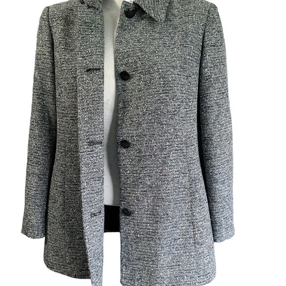 Vintage 70s Herbert Grossman Tweed Jacket Blazer Blue Gray City Chic Retro Sz 12 - Picture 5 of 13